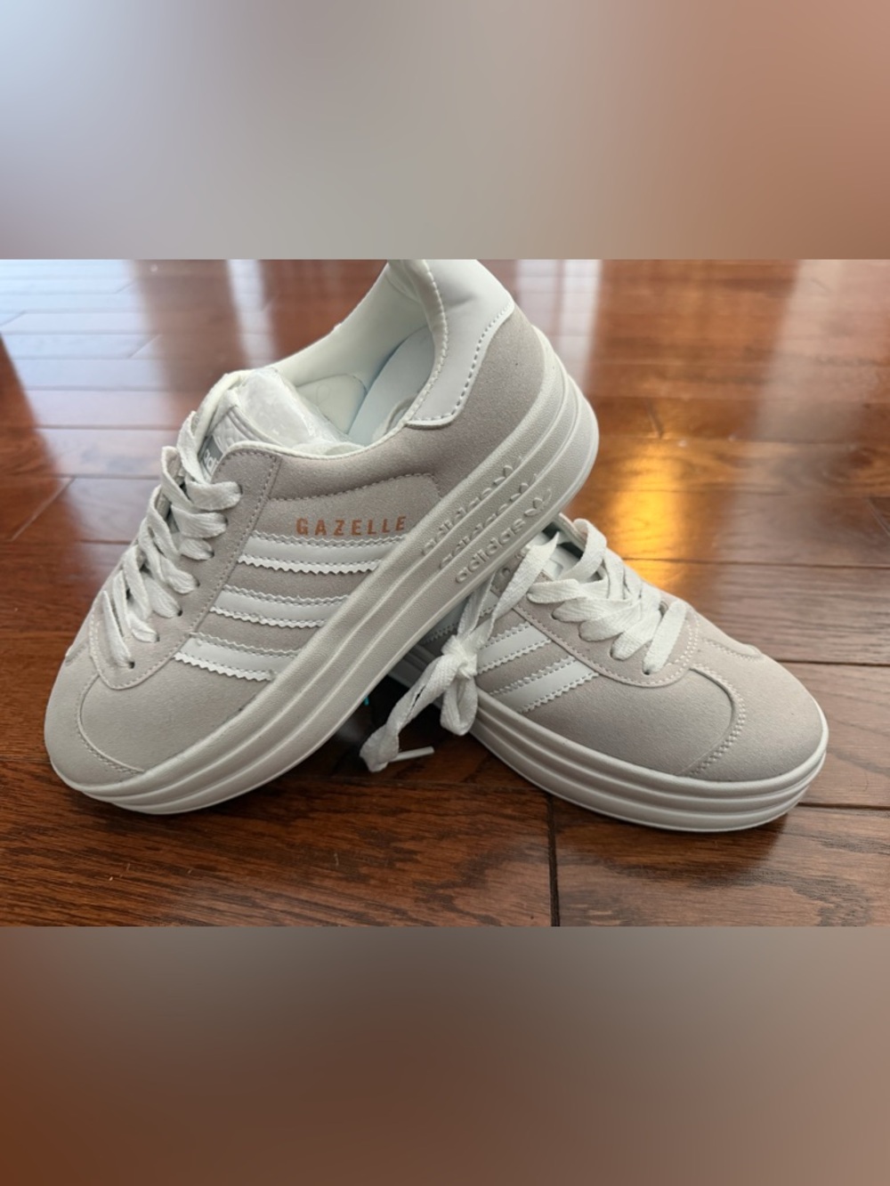 Adidas Women's Gazelle Bold Lace Up Suede Sneakers in Light Gray. Size 6. NWOT